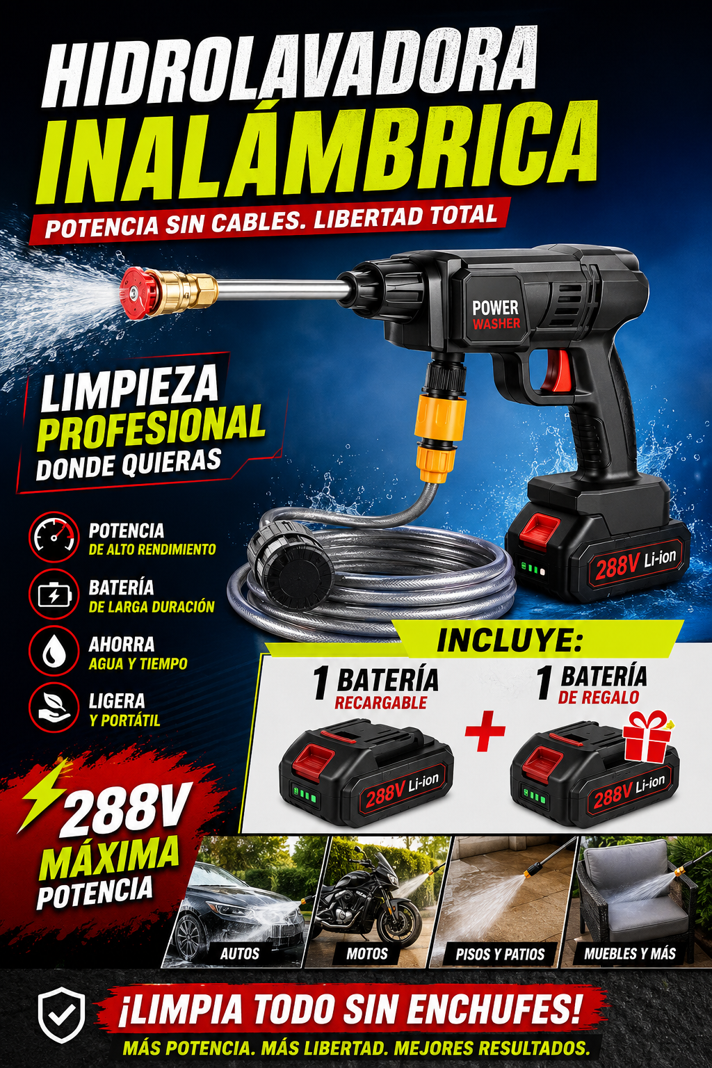 Hidrolavadora Inalambrica 2 Bateria 288v